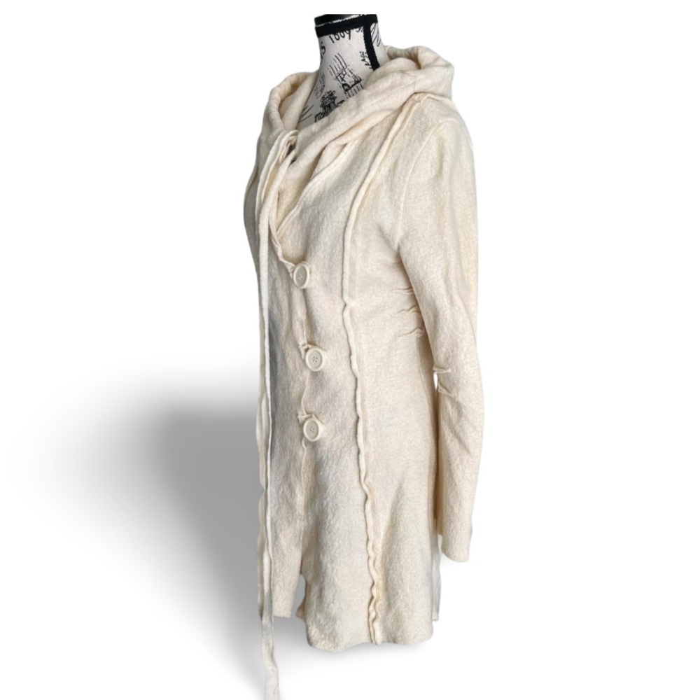 🇨🇦 Le Château Cream Off white Wool Hooded Midi Length Coat Size Small - Picture 5 of 7